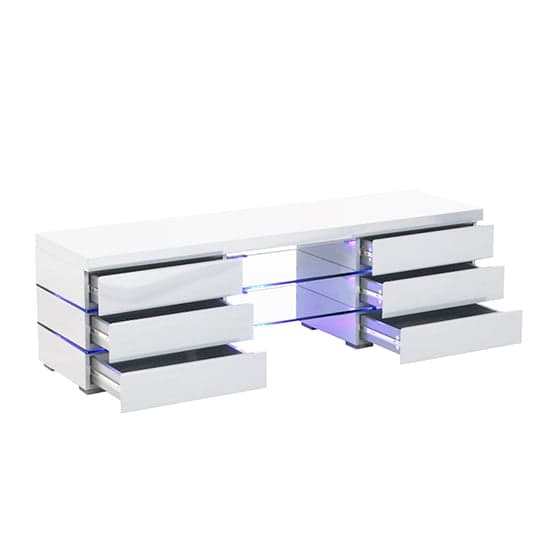 Swansea High Gloss TV Stand In White With Blue LED Lighting