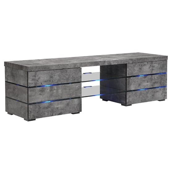 Swansea Wooden TV Stand In Concrete Effect With Blue LED Lighting