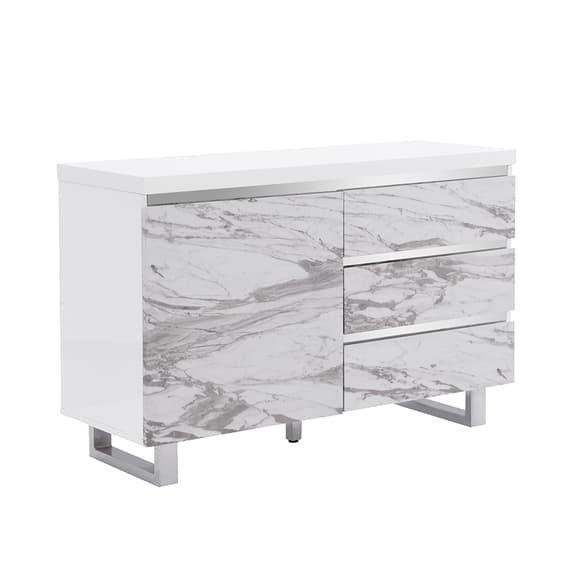 Swazi Filo Effect Small Sideboard With 1 Door 3 Drawer In White