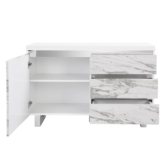 Swazi Filo Effect Small Sideboard With 1 Door 3 Drawer In White