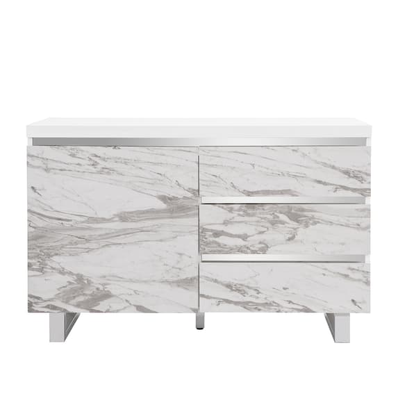 Swazi Filo Effect Small Sideboard With 1 Door 3 Drawer In White