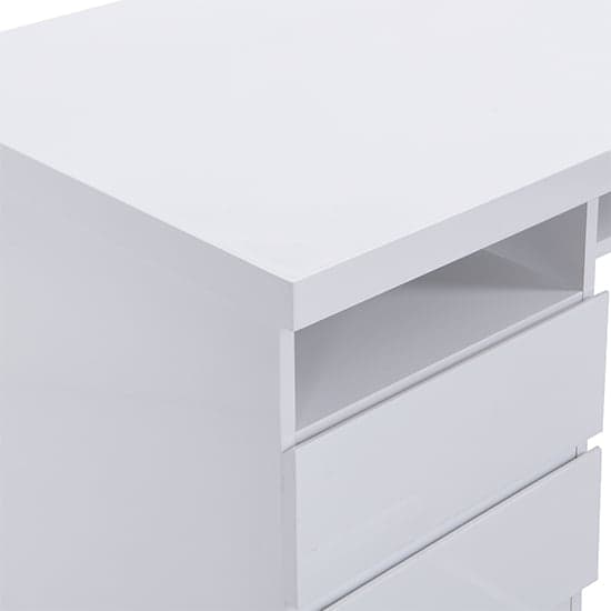 Swazi High Gloss Computer Desk In White With 3 Drawers