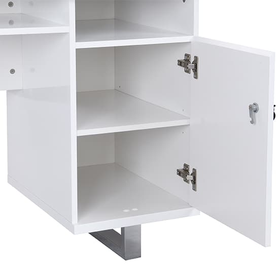 Swazi High Gloss Computer Desk In White With 3 Drawers