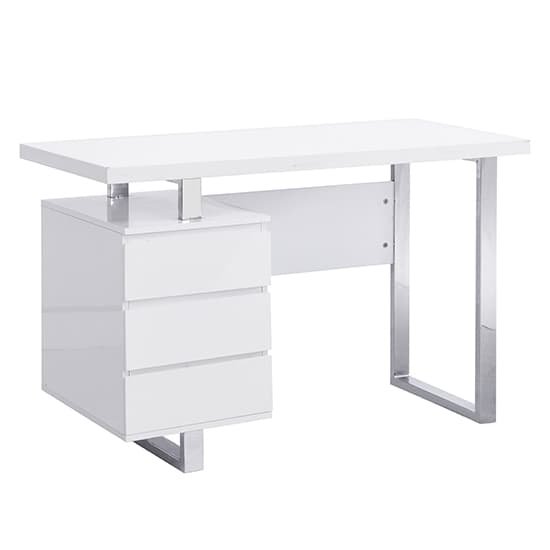 Swazi High Gloss Computer Desk With 3 Drawers In White