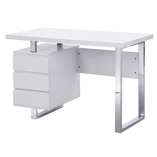 Swazi High Gloss Computer Desk With 3 Drawers In White