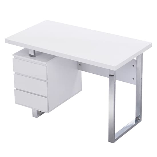 Swazi High Gloss Computer Desk With 3 Drawers In White