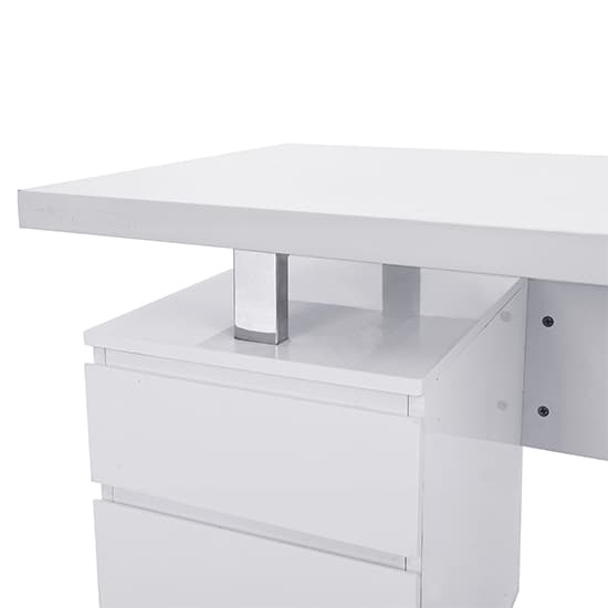 Swazi High Gloss Computer Desk With 3 Drawers In White