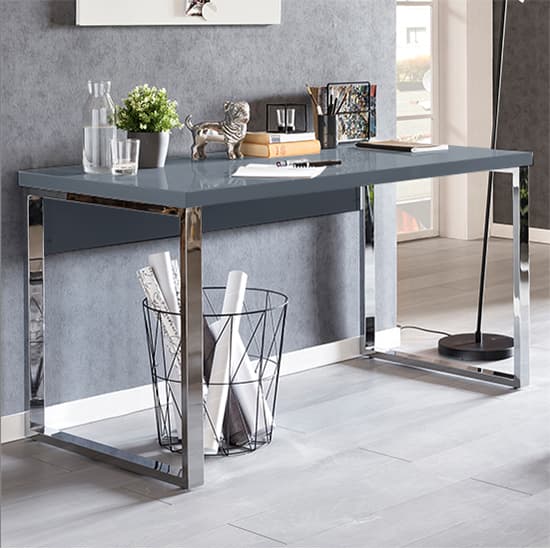 Swazi High Gloss Laptop Desk In Grey And Chrome Frame