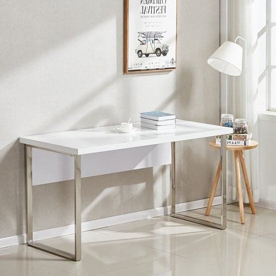 Swazi High Gloss Laptop Desk In White And Chrome Frame