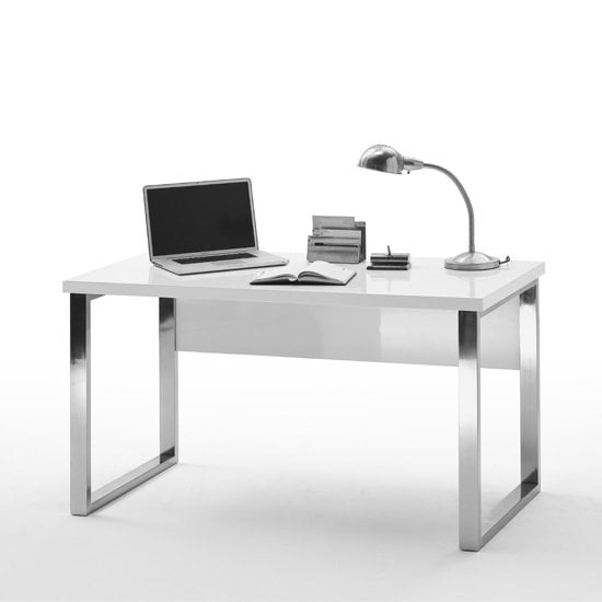 Swazi High Gloss Laptop Desk In White And Chrome Frame