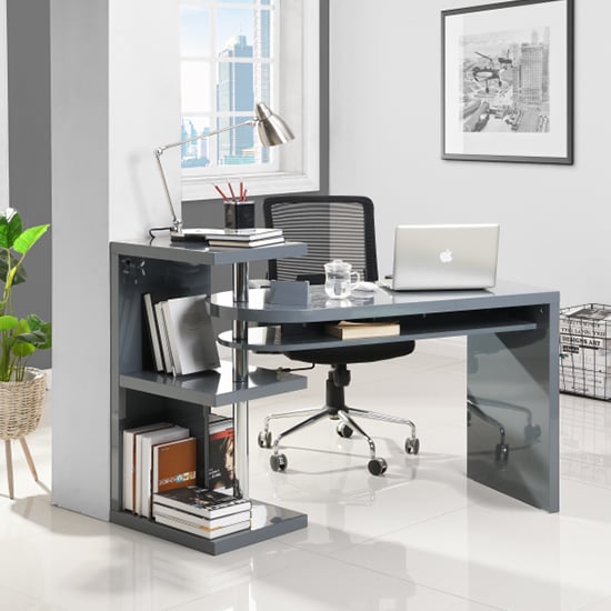 Swazi High Gloss Rotating Home And Office Laptop Desk in Grey