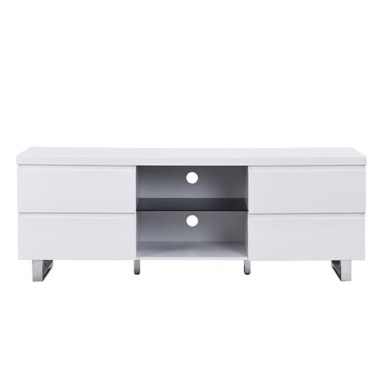 Swazi High Gloss TV Stand In White With 4 Drawers