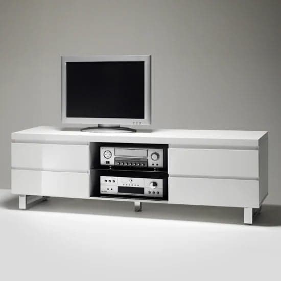 Swazi High Gloss TV Stand In White With 4 Drawers