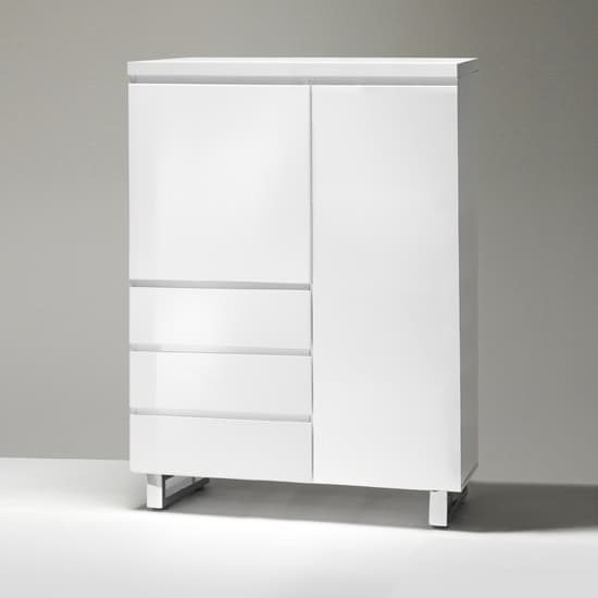 Swazi Highboard In White High Gloss With 2 Door And 3 Drawers