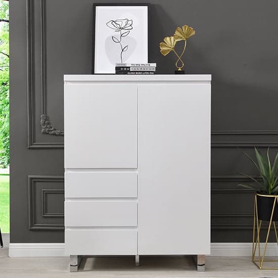 Swazi Highboard In White High Gloss With 2 Door And 3 Drawers