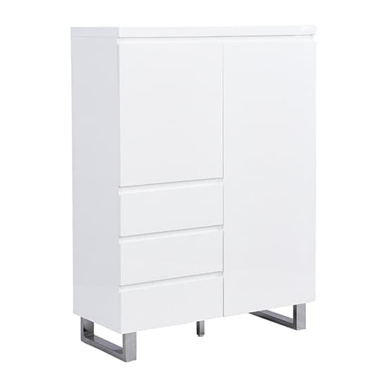 Swazi Highboard In White High Gloss With 2 Door And 3 Drawers