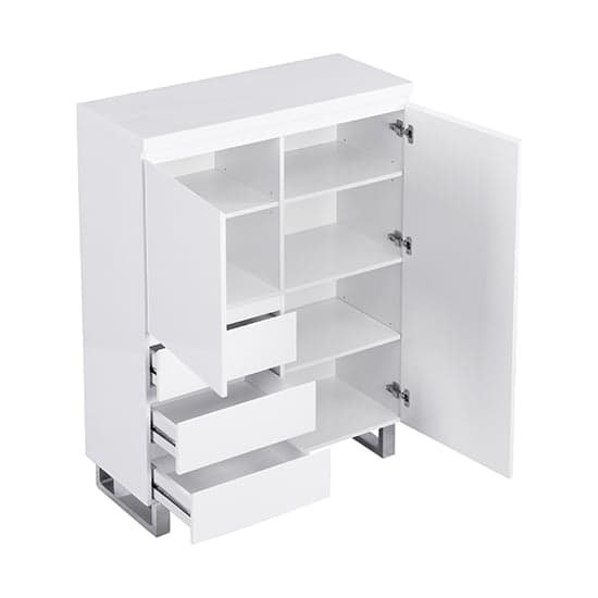 Swazi Highboard In White High Gloss With 2 Door And 3 Drawers