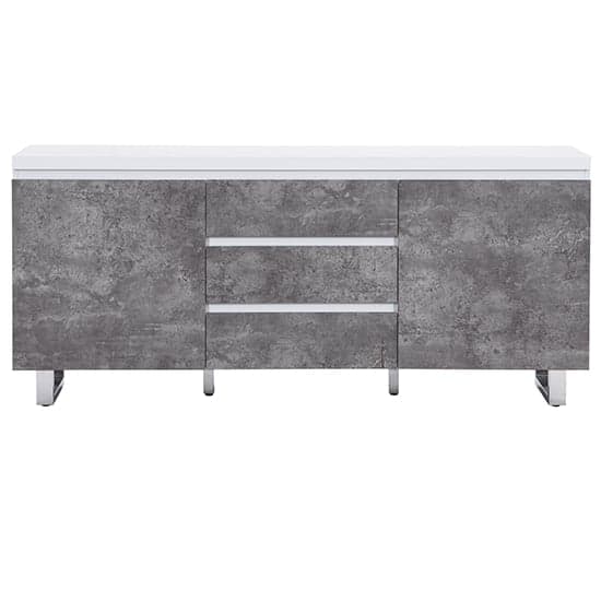 Swazi Large High Gloss Sideboard In White And Concrete Effect