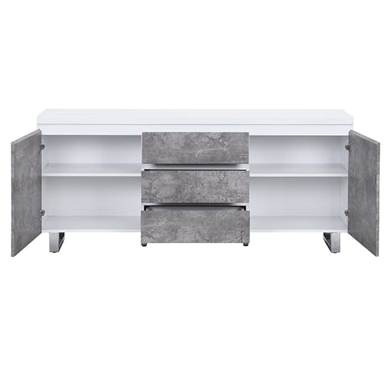 Swazi Large High Gloss Sideboard In White And Concrete Effect