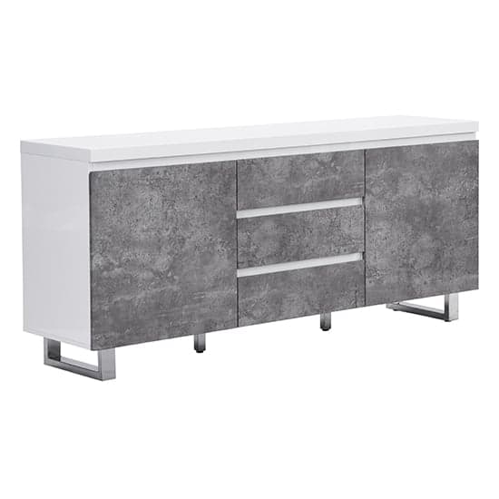 Swazi Large High Gloss Sideboard In White And Concrete Effect