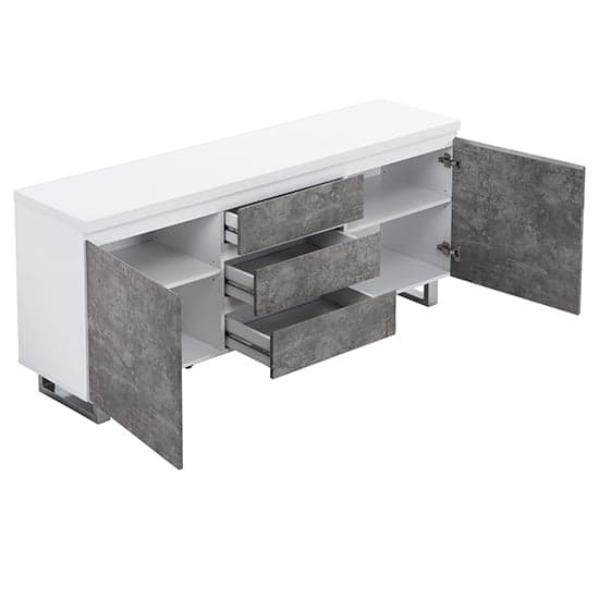 Swazi Large High Gloss Sideboard In White And Concrete Effect