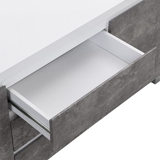 Swazi Large High Gloss Sideboard In White And Concrete Effect