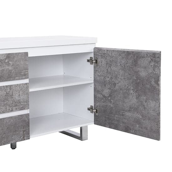 Swazi Large High Gloss Sideboard In White And Concrete Effect