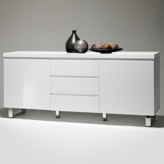 Swazi Large High Gloss Sideboard With 2 Door 3 Drawer In White