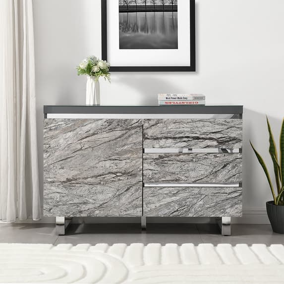 Swazi Melange Effect Small Sideboard With 1 Door 3 Drawer In Grey