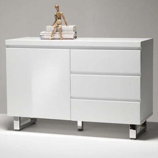 Swazi Small High Gloss Sideboard With 1 Door 3 Drawer In White