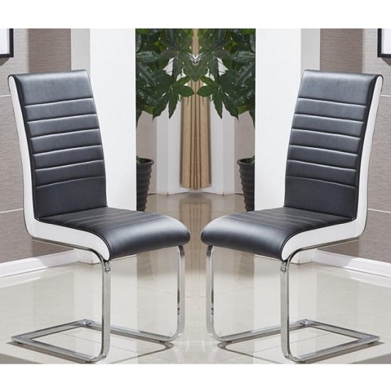 Sylvania Black And White Faux Leather Dining Chairs In Pair