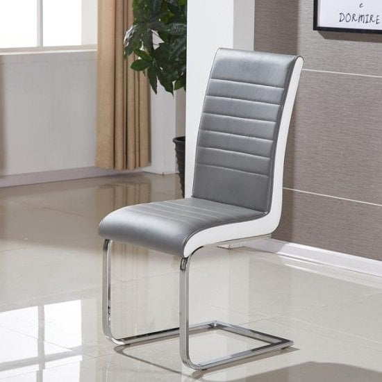 Sylvania Faux Leather Dining Chair In Grey And White