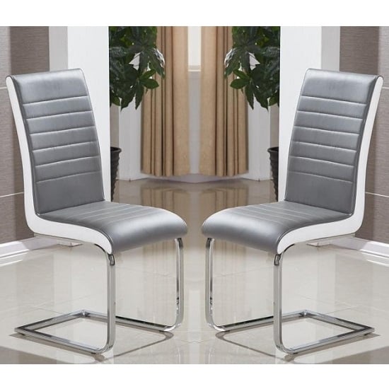 Sylvania Grey And White Faux Leather Dining Chairs In Pair