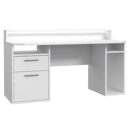 Terrell Wooden Gaming Desk 1 Door 1 Drawer In White With Blue LED