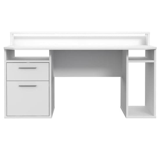 Terrell Wooden Gaming Desk 1 Door 1 Drawer In White With Blue LED