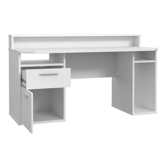 Terrell Wooden Gaming Desk 1 Door 1 Drawer In White With Blue LED