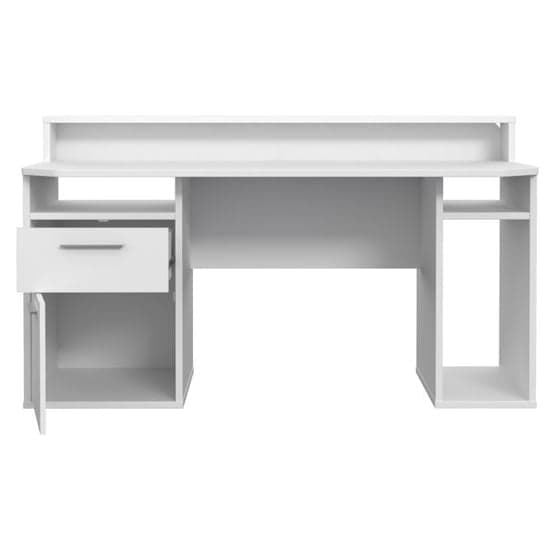 Terrell Wooden Gaming Desk 1 Door 1 Drawer In White With Blue LED