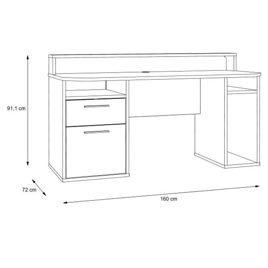 Terrell Wooden Gaming Desk 1 Door 1 Drawer In White With Blue LED