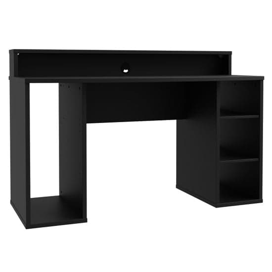 Terrell Wooden Gaming Desk 2 Shelves In Matt Black With Blue LED