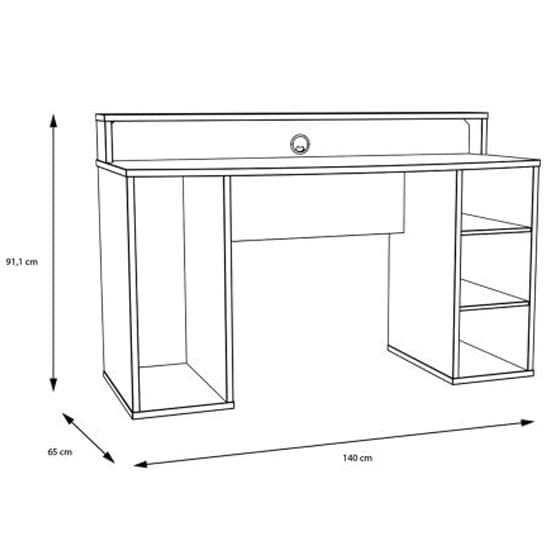 Terrell Wooden Gaming Desk 2 Shelves In Matt Black With Blue LED