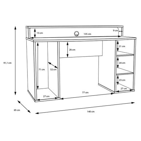 Terrell Wooden Gaming Desk 2 Shelves In Matt Black With Blue LED