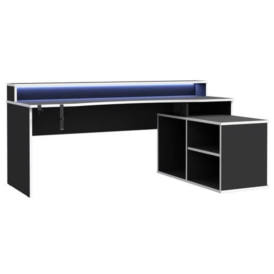 Terrell Wooden Gaming Desk Corner In Black With White Trim And LED