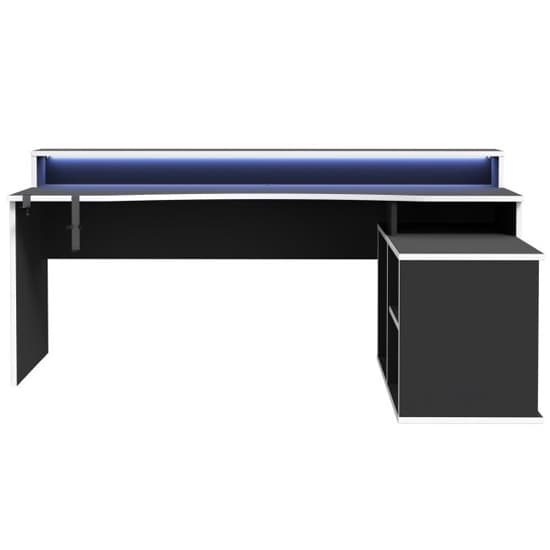 Terrell Wooden Gaming Desk Corner In Black With White Trim And LED