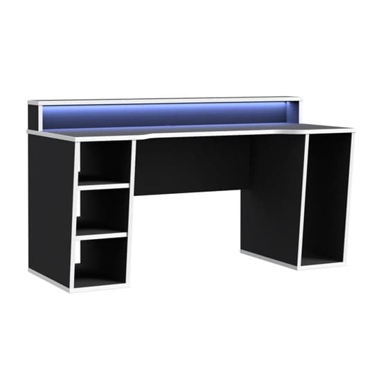 Terrell Wooden Gaming Desk In Black With White Trim And LED