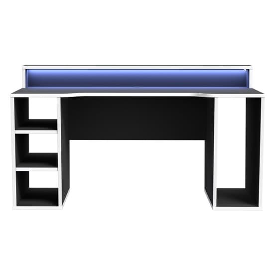 Terrell Wooden Gaming Desk In Black With White Trim And LED