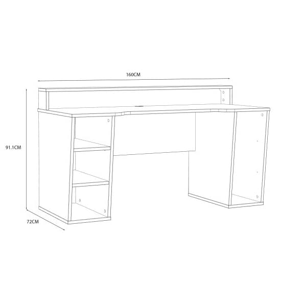 Terrell Wooden Gaming Desk In Black With White Trim And LED