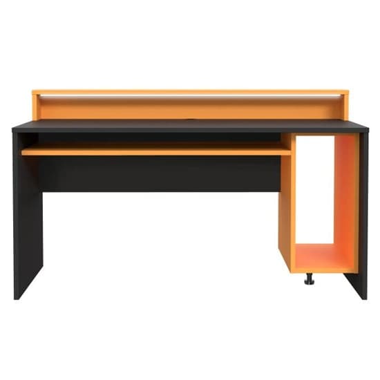 Terrell Wooden Gaming Desk In Matt Black And Orange With LED