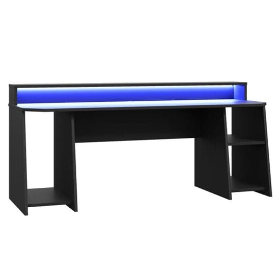 Terrell Wooden Gaming Desk In Matt Black With Blue LED