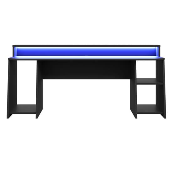 Terrell Wooden Gaming Desk In Matt Black With Blue LED