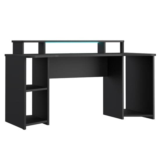 Terrell Wooden Gaming Desk With 1 Shelf In Matt Black And LED